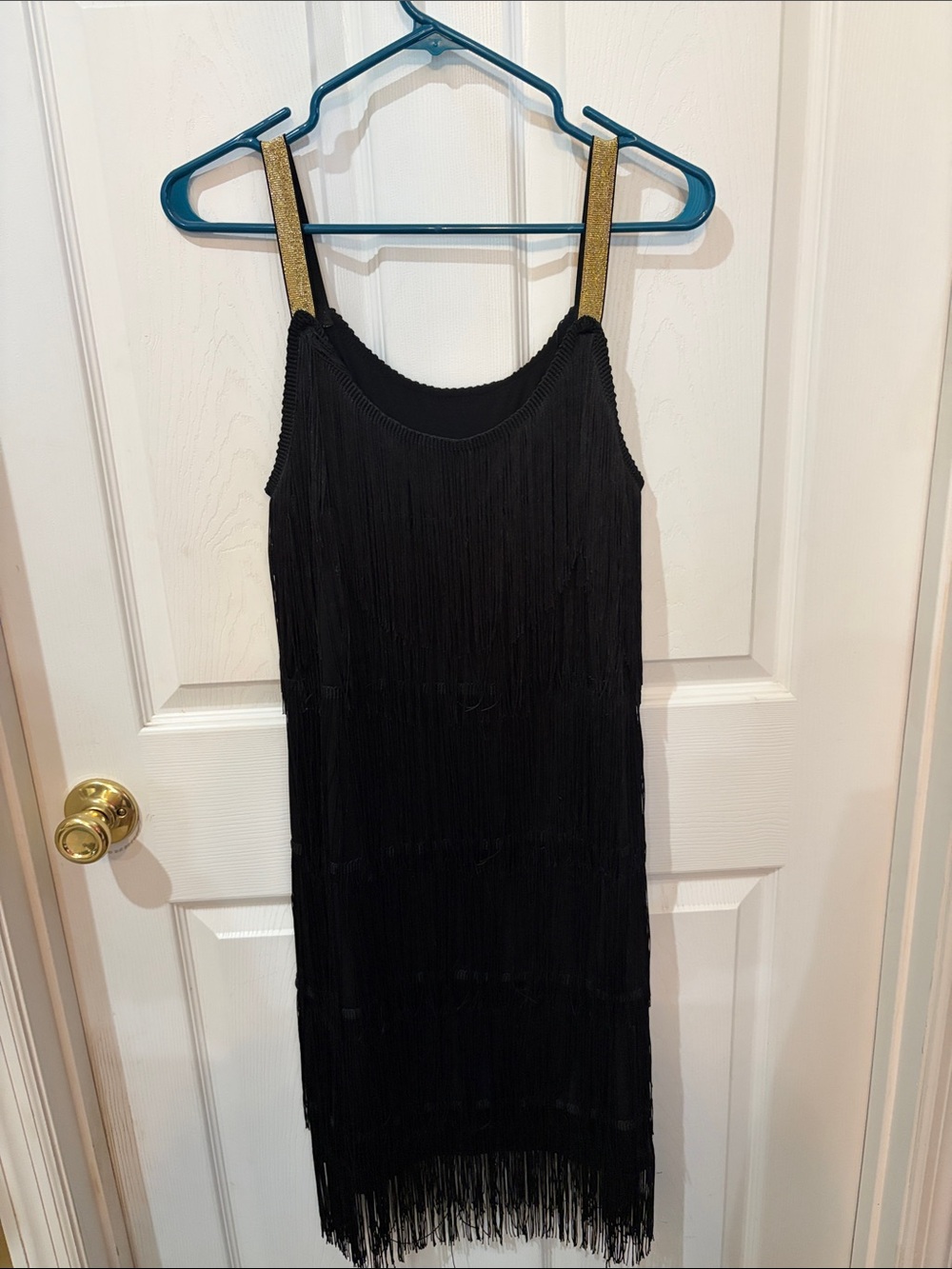 Black Fringe Dress with Gold Straps